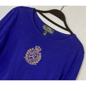 Lauren Ralph Lauren Active Blue Crest Logo T Shirt Embroidered Size M Vintage